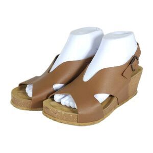 Bionatura Women's Easy Tessa US8 Brown Genuine Leather Cork Wedge Sandals ITALY